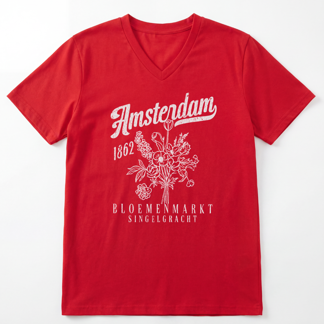 Amsterdam Flower Market - Short Sleeve V-Neck Tee