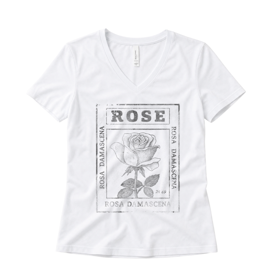 Rosa Damascena, Vintage Faded Print - Super Soft V Neck