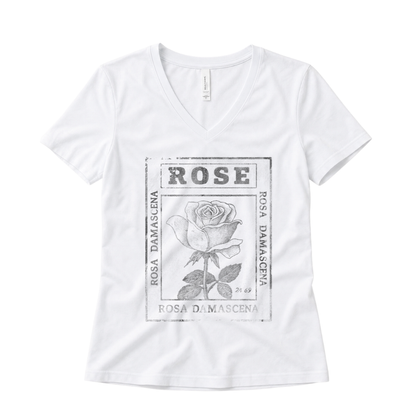 Rosa Damascena, Vintage Faded Print - Super Soft V Neck
