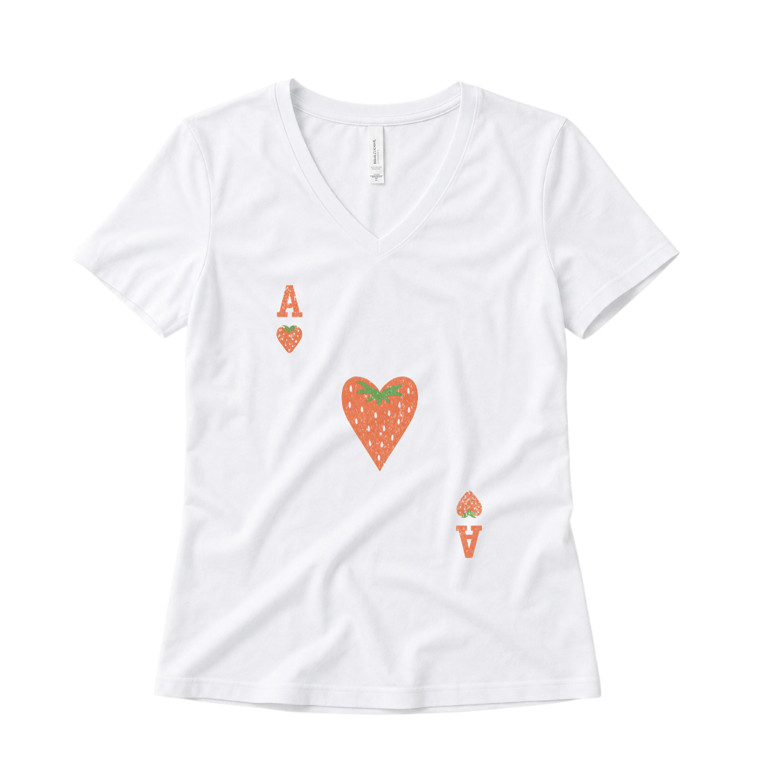 The Ace Of Strawberries, Vintage Distressed Print - Super Soft V Neck