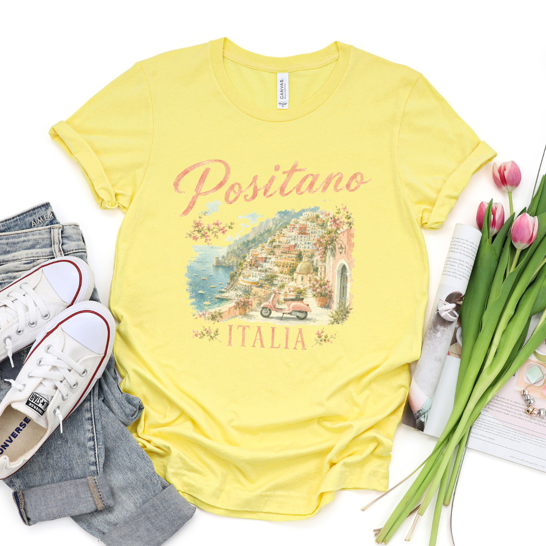 Vintage Positano Painting - Bella Canvas Super Soft Fitted T Shirt