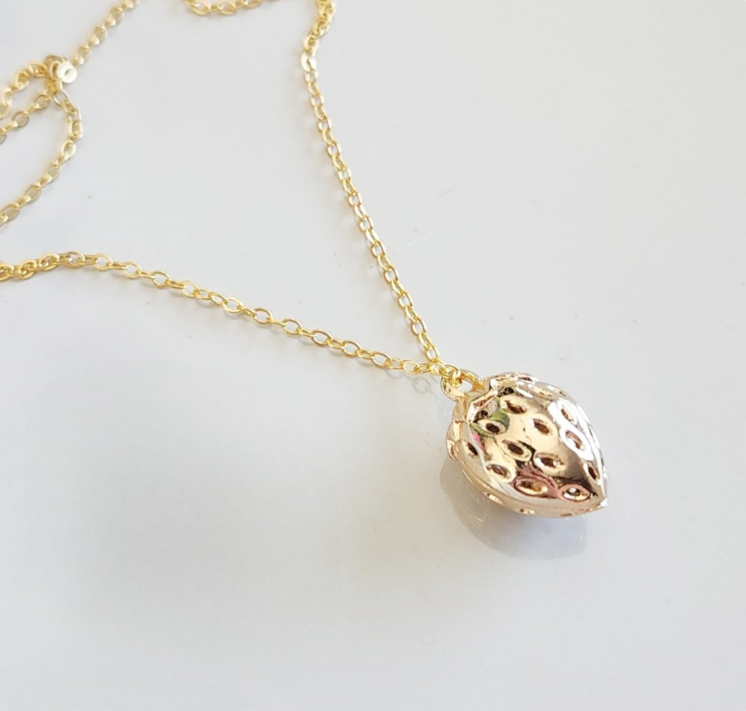 Strawberry Gold Plated Brass Charm Pendant Necklace