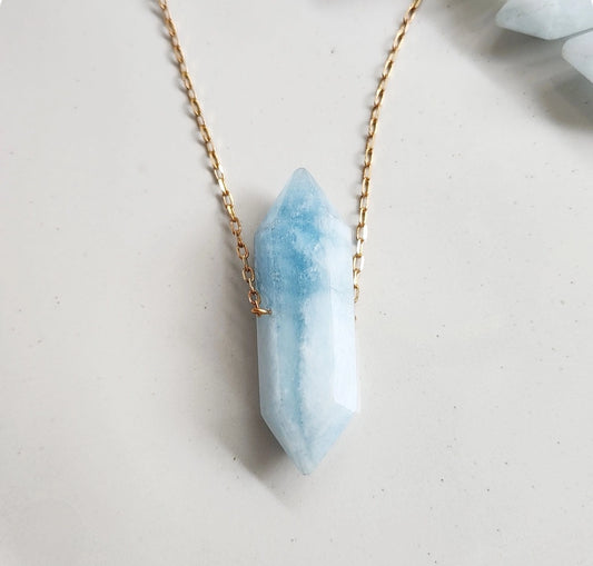 Natural Aquamarine Double Terminated Crystal Point Pendant