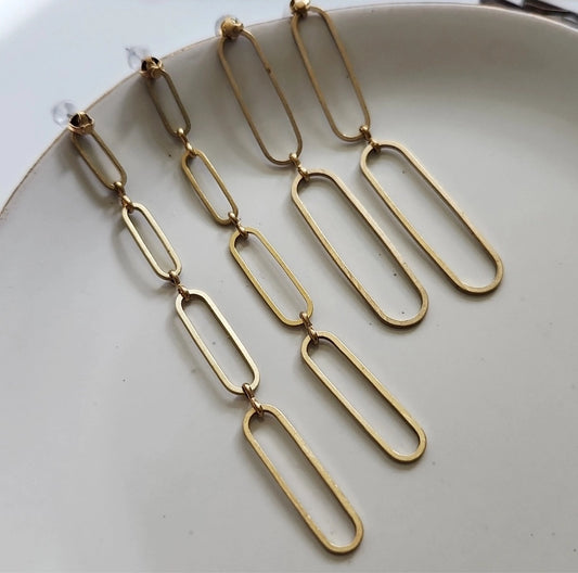 Graduating Sizes Brass Oval Post Earrings, Long Earrings