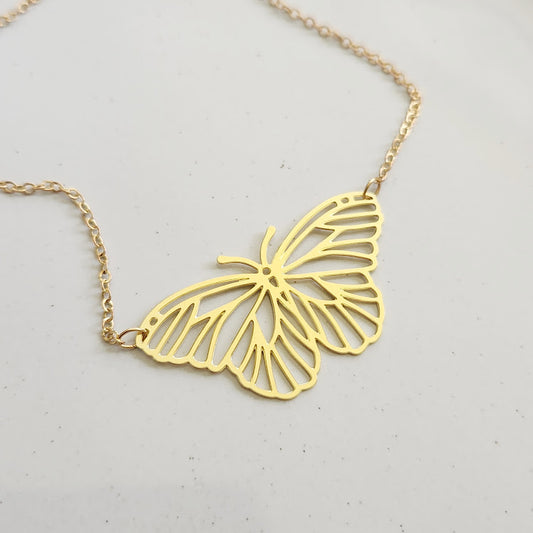 Brass Butterfly Necklace and Earrings, Nature/Garden Jewelry