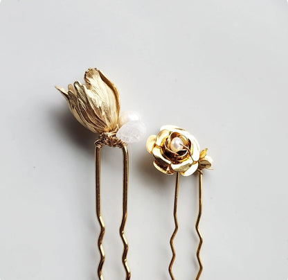 Roses and Tulips Gemstone Cluster U-Hairpins For Updos