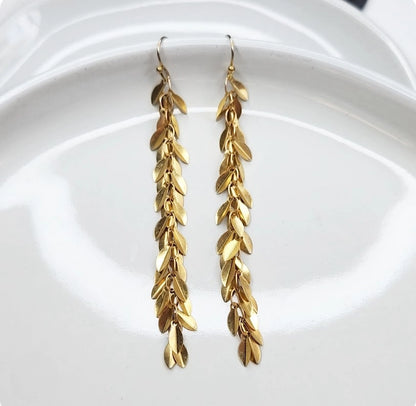 Brass Festive & Lightweight Leaf Chain Dangle Earrings