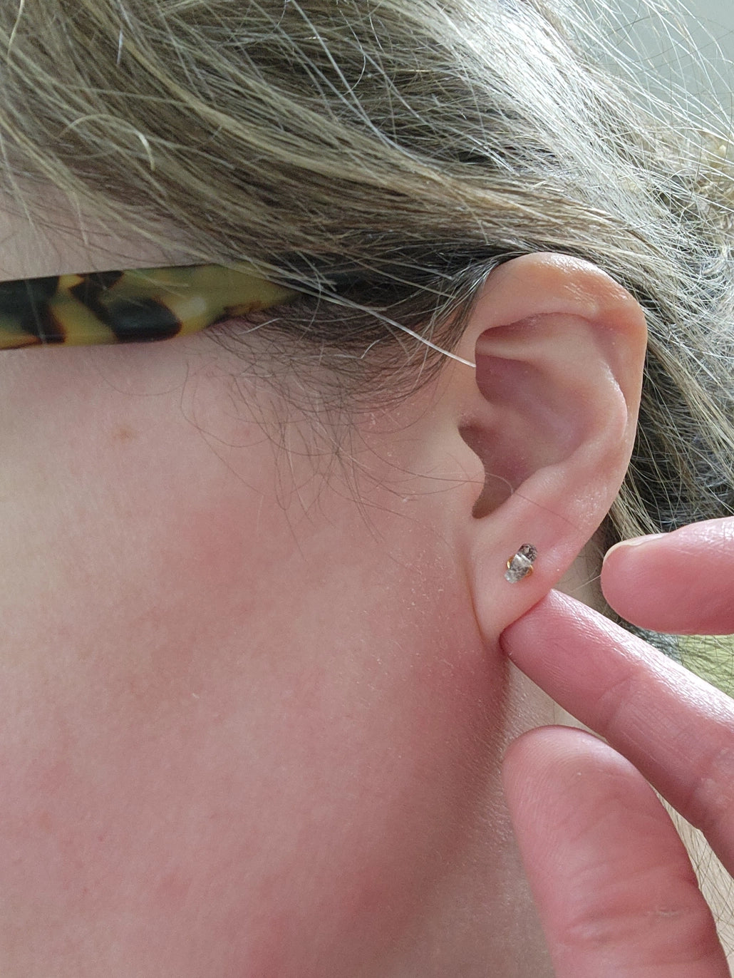 Natural Tibetan Quartz w/ Anthraxolite Stud Post Earrings