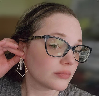 Natural Quartz Crystal and Brass Diamond Dangle Earrings