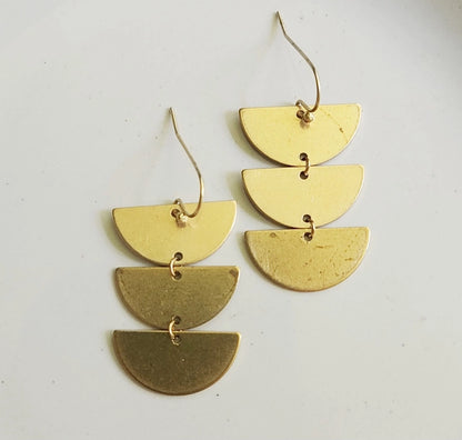 Brass Crescent Moon Phase and Lapis Lazuli Dangle Earrings
