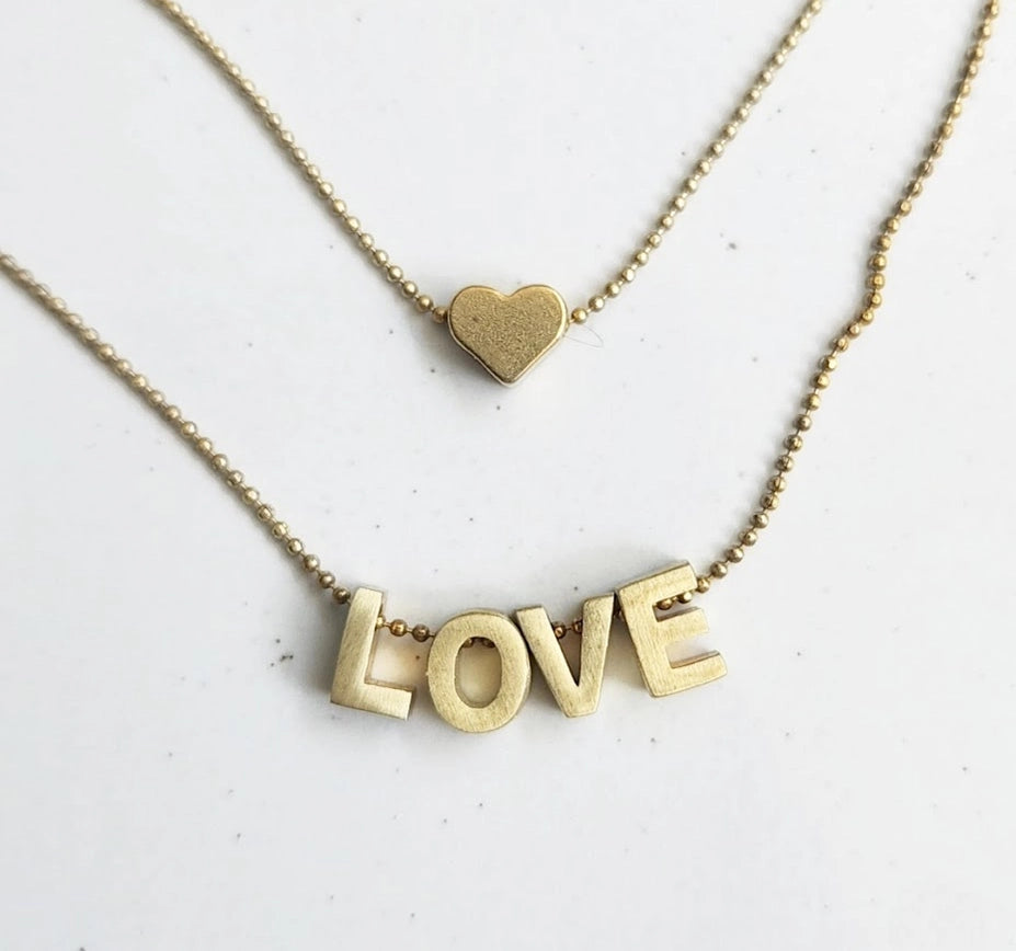 Love and Hearts Word Charm Beaded Necklace and Earrings Set