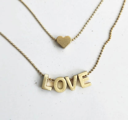 Love and Hearts Word Charm Beaded Necklace and Earrings Set