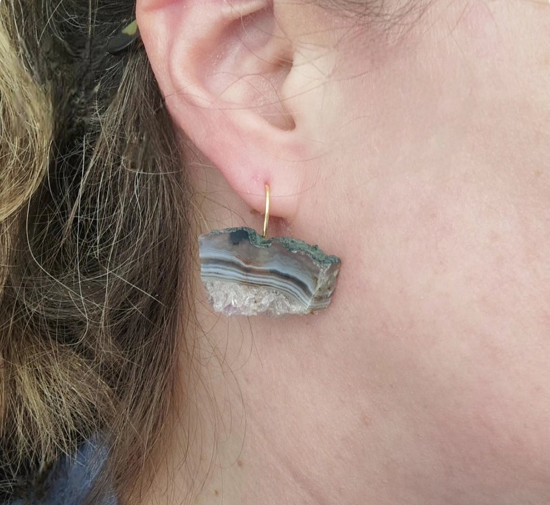 Natural Amethyst Druzy Slice Seamless Dangle Earrings