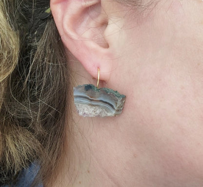 Natural Amethyst Druzy Slice Seamless Dangle Earrings