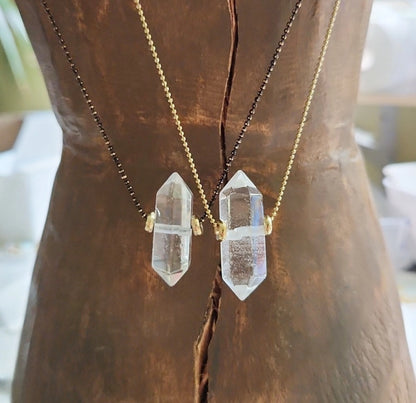 Beaded Herkimer Diamond and Lepidocrocite Brass Necklaces