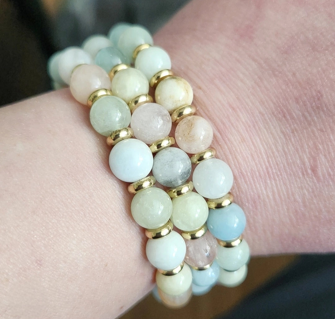 Morganite Beaded Stretch Bracelets For Easter and Spring