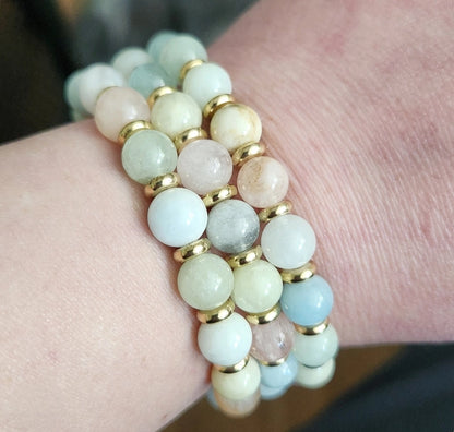 Morganite Beaded Stretch Bracelets For Easter and Spring