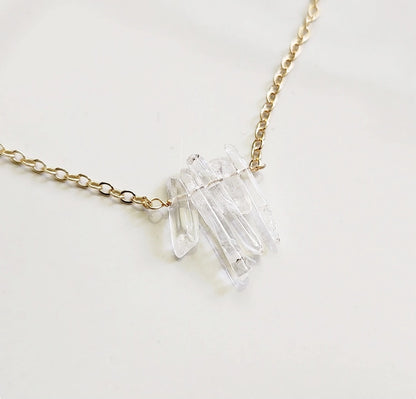 Natural Mini Quartz Stick Crystal Beaded Bib Necklace