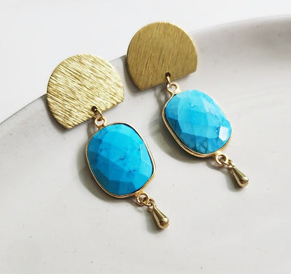 Blue Lapis and Turquoise Geometric Dangle and Drop Earrings