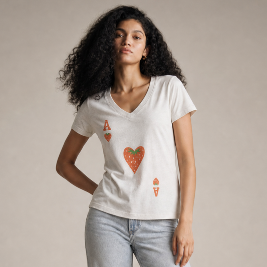 The Ace Of Strawberries, Vintage Distressed Print - Super Soft V Neck