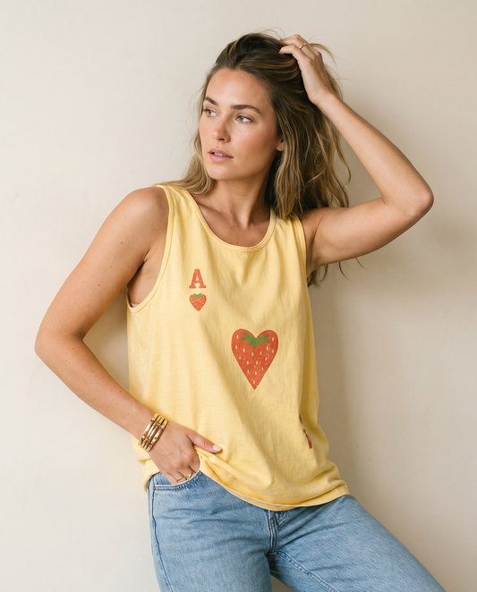 The Ace Of Strawberries, Vintage Distressed Print - Comfort Colors Premium Tank Top