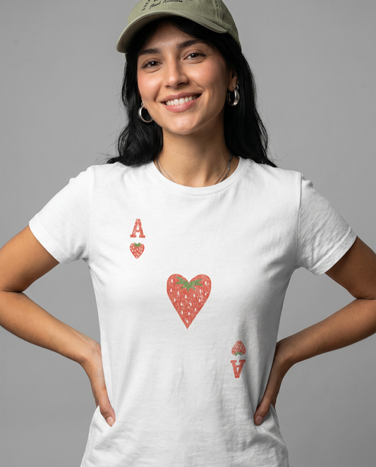 The Ace Of Strawberries, Vintage Distressed Print - Women's Cut Fitted Tee