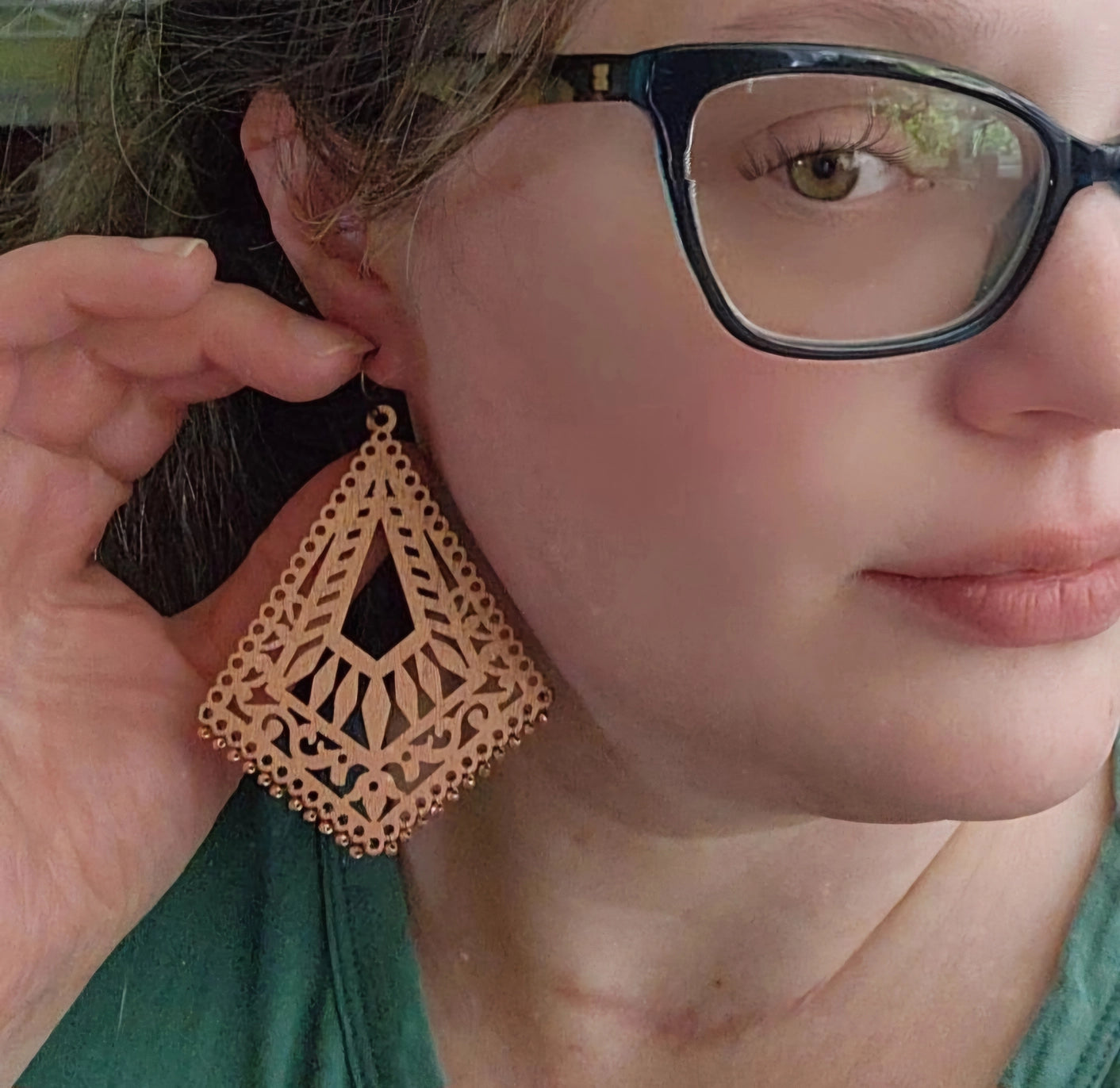 Turquoise and Copper Wrapped Rose Gold Wood Dangle Earrings