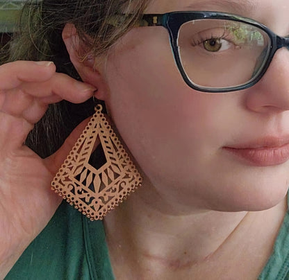 Turquoise and Copper Wrapped Rose Gold Wood Dangle Earrings