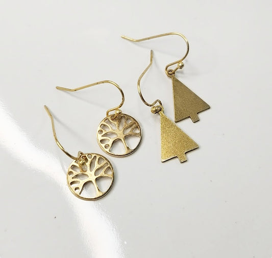 Tree of Life and Christmas Fir Tree Mini Dangle Earrings