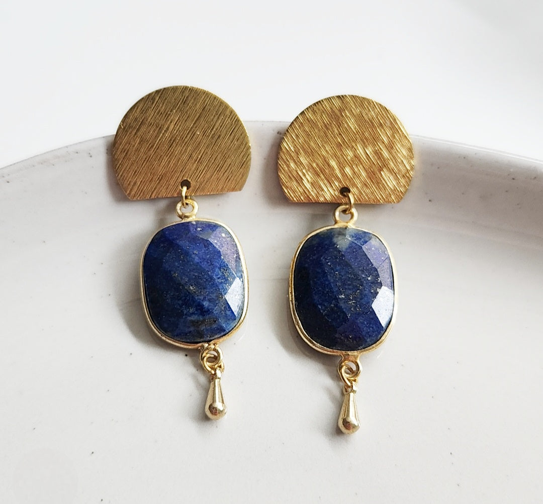 Blue Lapis and Turquoise Geometric Dangle and Drop Earrings