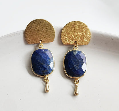 Blue Lapis and Turquoise Geometric Dangle and Drop Earrings