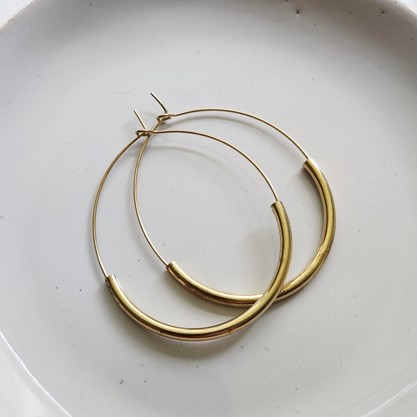 Brass and White Pearl Threaded Teardrop Hoop Earring Options