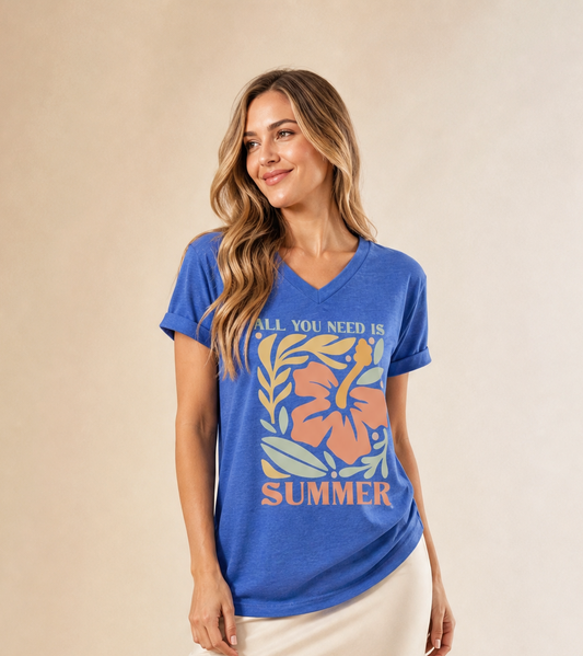 All You Need Is Summer - Short Sleeve V-Neck Tee