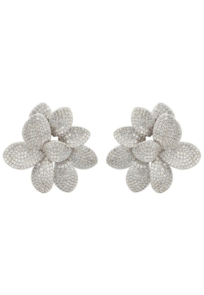 Amaryllis Flower Large Stud Earrings Silver