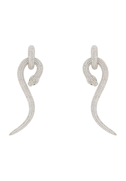 Anaconda Snake Drop Earrings Silver White