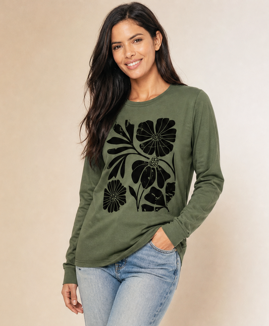 Artistic Boho Floral Print - Bella Canvas Super Soft Long Sleeve T Shirt
