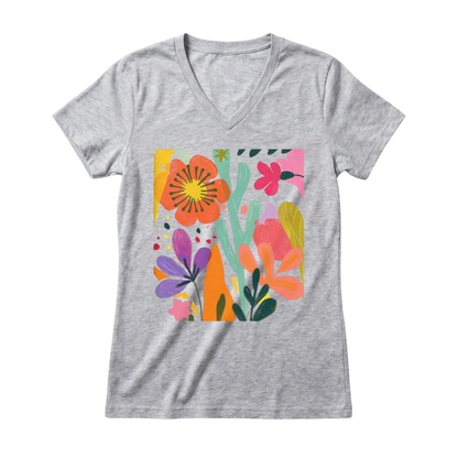 Modern Art Flower Print - Short Sleeve V Neck