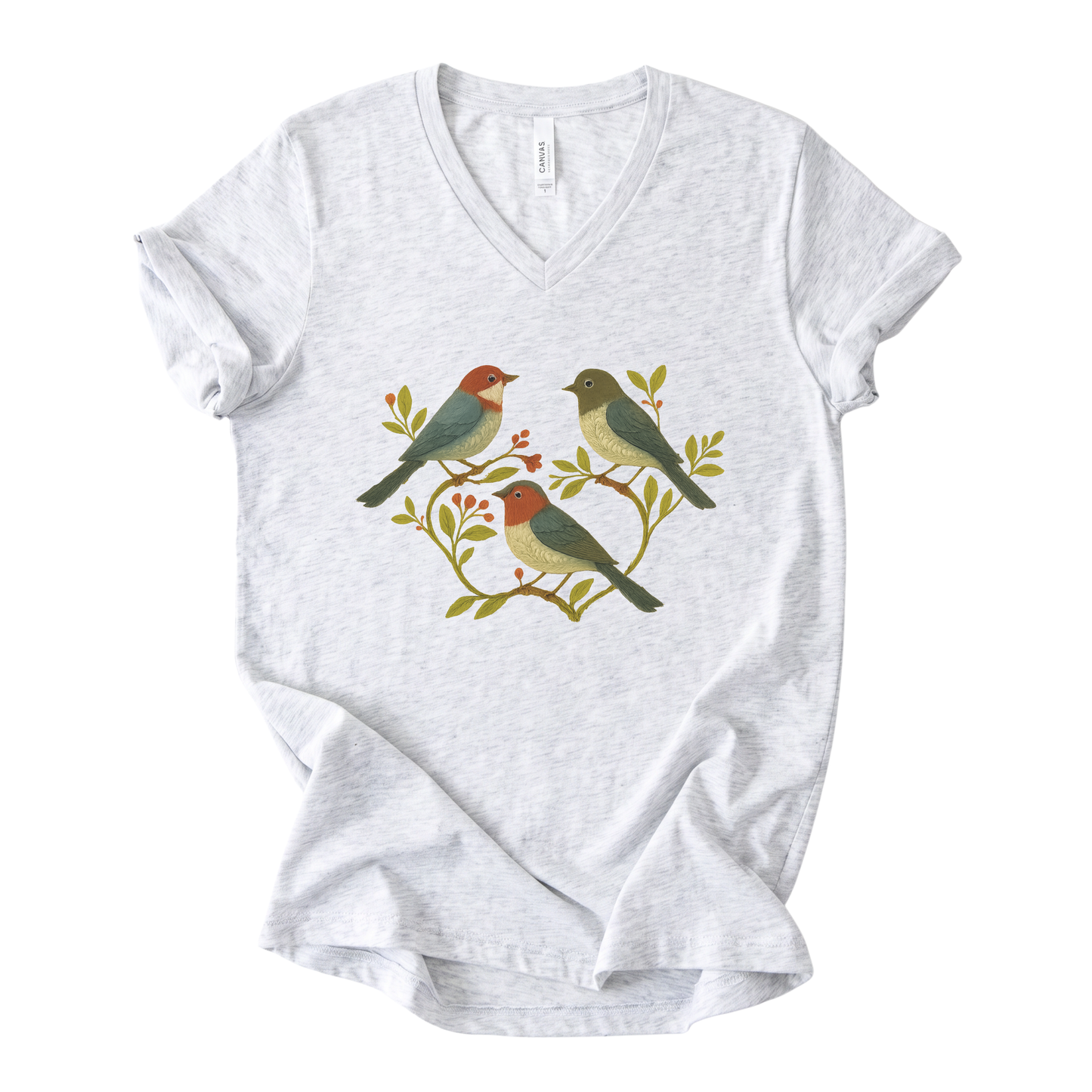 Folk Aviary  - Short Sleeve V-Neck Tee