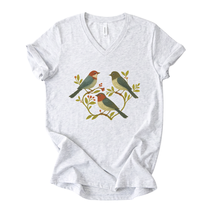 Folk Aviary  - Short Sleeve V-Neck Tee