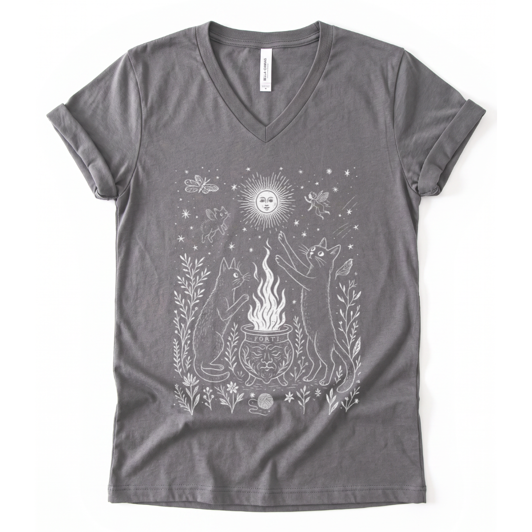 Midnight Meowgic - Short Sleeve V Neck