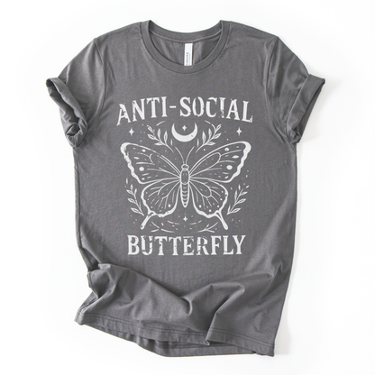 Anti - Social Butterfly - Bella Canvas Straight Cut Tee - UK Stocked