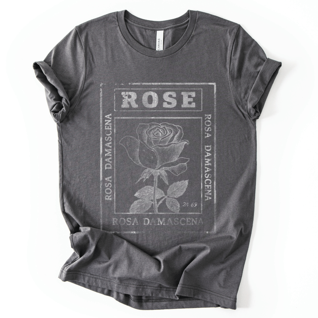 Rosa Damascena, Vintage Faded Print - Bella Canvas Super Soft T Shirt