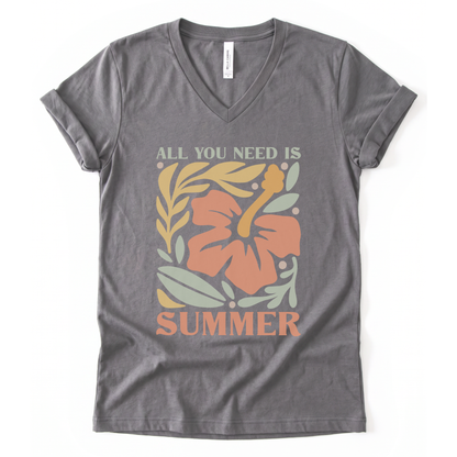 All You Need Is Summer - Short Sleeve V-Neck Tee