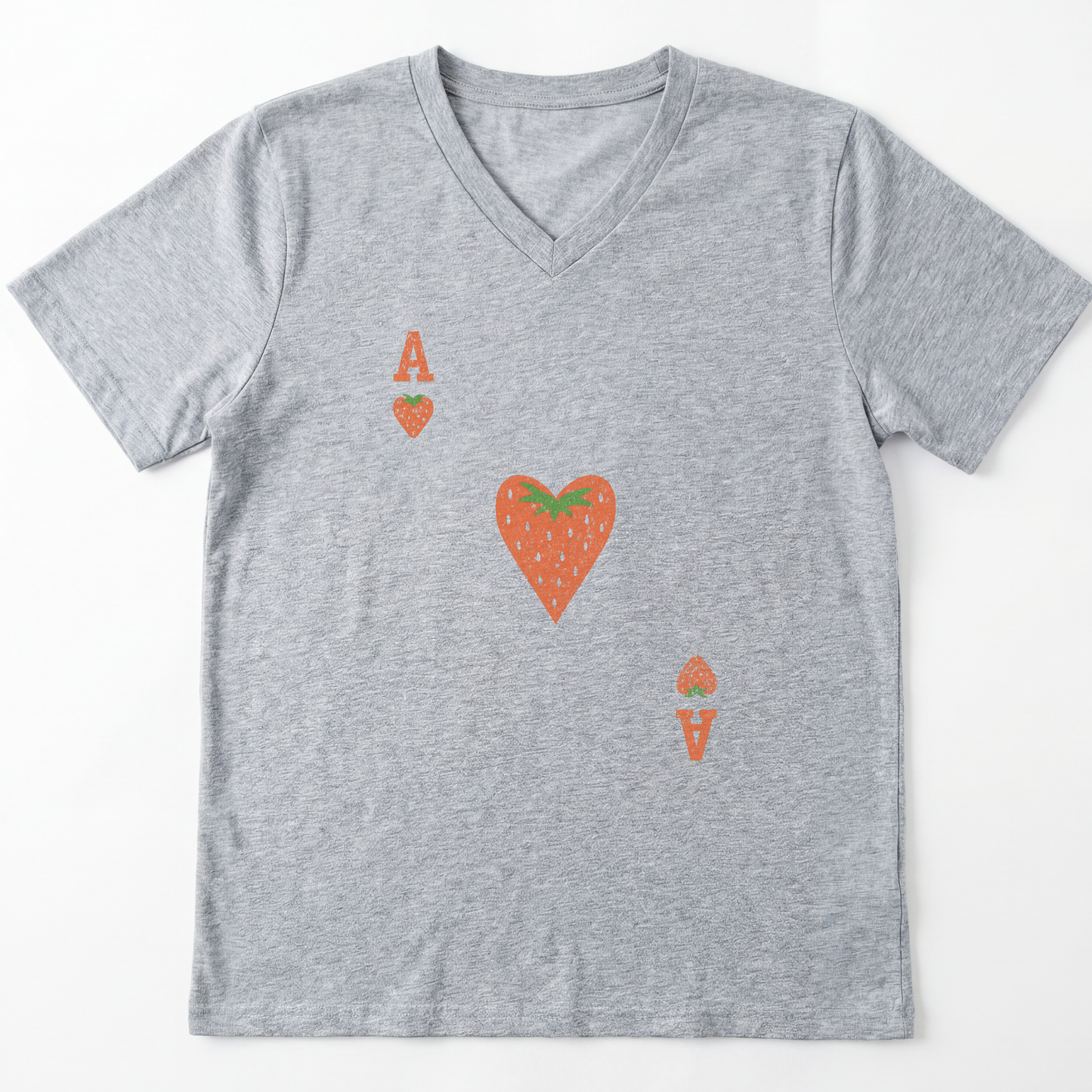 The Ace Of Strawberries, Vintage Distressed Print - Short Sleeve V-Neck Tee