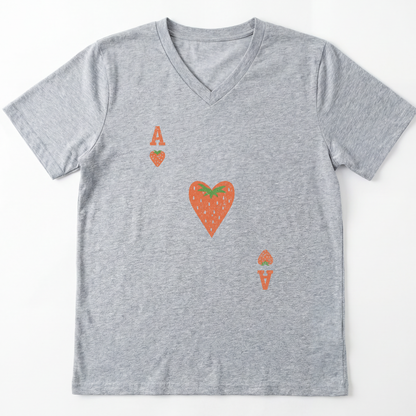 The Ace Of Strawberries, Vintage Distressed Print - Short Sleeve V-Neck Tee
