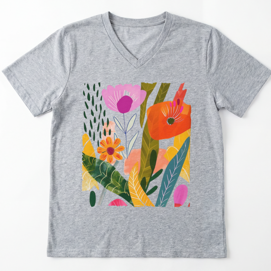 Modern Art Plant Print - Short Sleeve V Neck