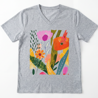 Modern Art Plant Print - Short Sleeve V Neck
