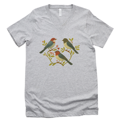 Folk Aviary  - Short Sleeve V-Neck Tee