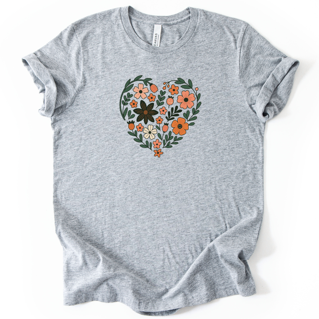 Flower Heart - Bella Canvas Super Soft Straight Cut T shirt