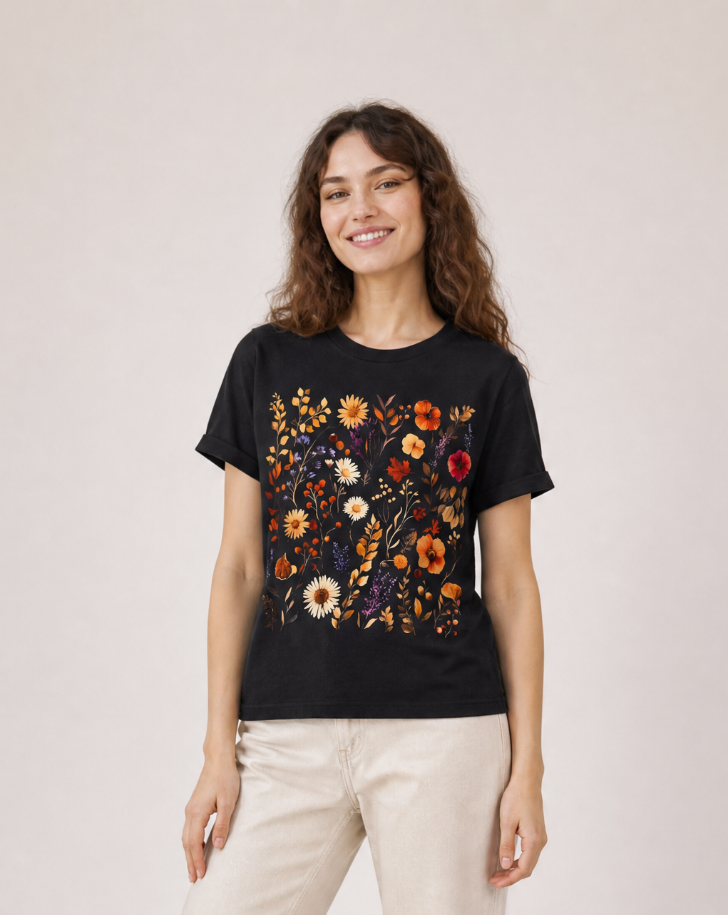 Autumn Boho Floral Print - Bella Canvas Super Soft T Shirt